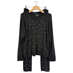 Monrow NEW Gem Embellished Supersoft Vintage Sweats Sweatshirt Pant Set Black L